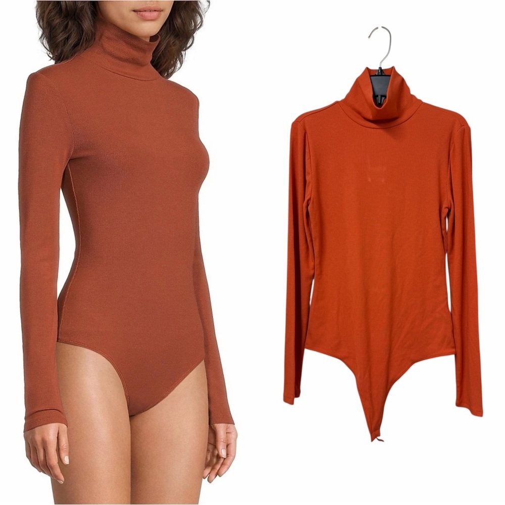 NWT Chelsea & Violet Ribbed Turtleneck Long Sleeve Bodysuit Thong S